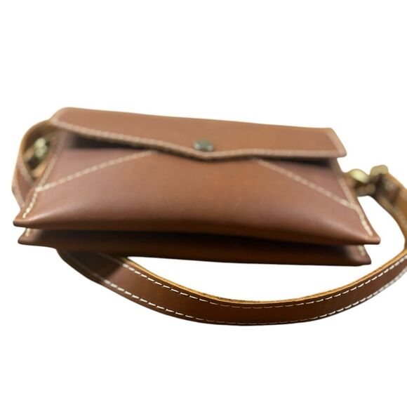 Portland Leather Works Purse Womens Brown Small Stitched Envelope Crossbody New - Picture 10 of 14